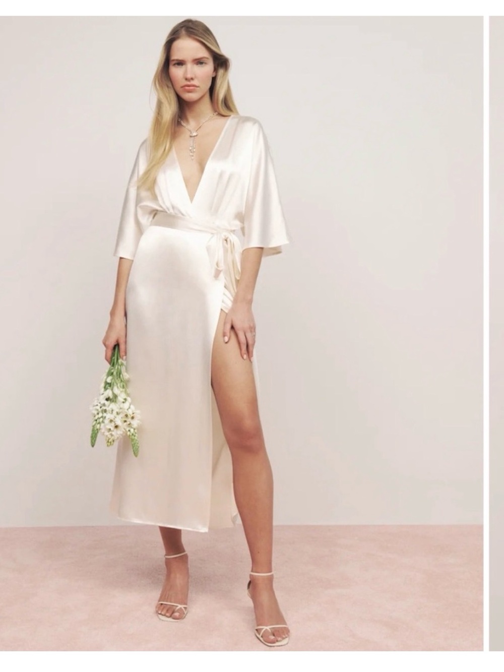 Reformation Silk Ivory Hedi Wrap Dress